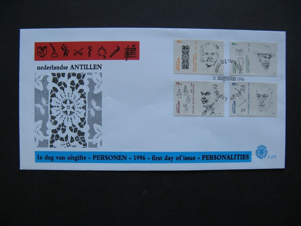 NETHERLANDS ANTILLES, cover FDC 1996, meritorious persons lace  textile - Image 1 of 1