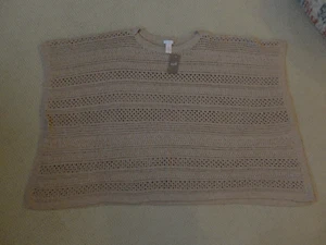 J Jill Open Knit Pullover Poncho Kimono Sleeve in Brown Sugar Tan O/S~S-L NWT! - Picture 1 of 7