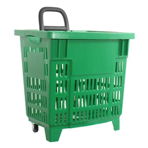 55 litre shopping trolley with wheels ABS plastic shopping basket, green furniture - Picture 1 of 7