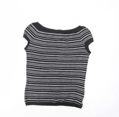 Oasis Womens Black Boat Neck Striped Viscose Blend Jumper Size 10 - Image 1 of 4