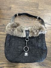 Vintage Coach Fur Trim Handbag With Quilted Logo -excellent Condition! Gorgeous