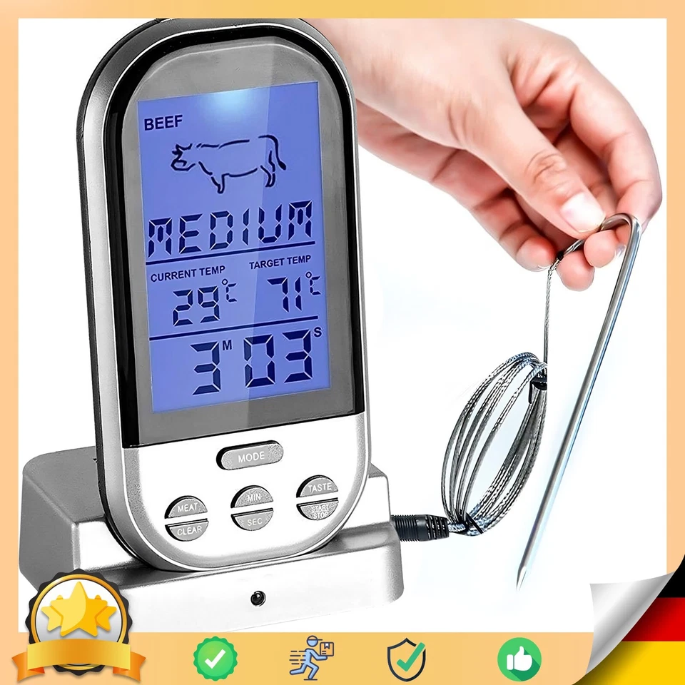 Grillthermometer Digitales Funk Fleischthermometer Bratenthermometer Retoo - Bild 1 von 4