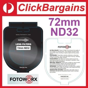 FOTOWORX 72mm ND32 Neutral Density Camera Lens Filter 72 mm ND 32 5 stop 32x - Picture 1 of 12
