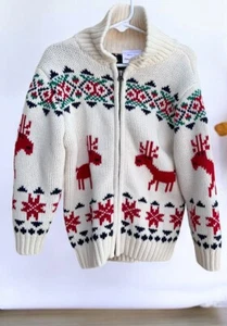Hanna Andersson Deer Dear Boy Holiday Christmas Sweater Zip Cotton Wool *Size 4* - Picture 1 of 5
