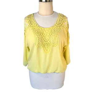 English Laundry - Women's M Blouse Yellow Crochet Shoulder Dolman Long Sleeve - Picture 1 of 14