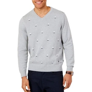 NAUTICA NEW Men's Gray Heather Sailboat Cotton V-Neck Sweater S TEDO - Picture 1 of 2