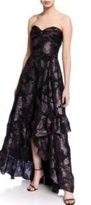 Shoshanna Toriana Purple Black Metallic Floral Strapless Dress 2 No Belt - Picture 1 of 9