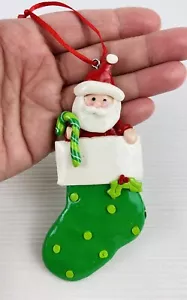 Vintage Christmas Ornament Santa Claus in Stocking Hand Sculpted Polymer Clay - Picture 1 of 6