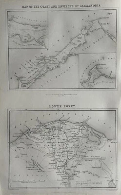 Mapa antiguo original de Alejandra Egipto 1850 de G.H. Swanston Foto 1 de 3
