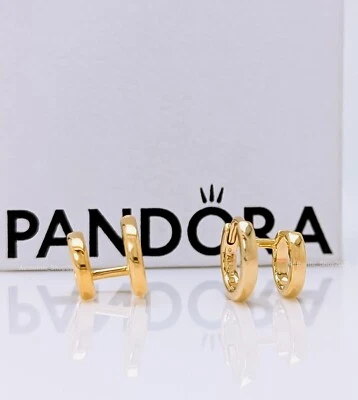 Nuevos Pendientes Aro Huggie Doble Chapados en Oro 14K Pandora 100% Auténticos 263280C00 Foto 1 de 4