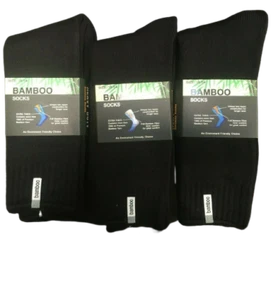 6x Men Bamboo Fibre Cushion Boot Thick Work Walking Socks Heavy Duty BLK Large - Picture 1 of 3