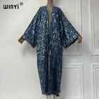 Blue Kimono Sequin Cardigan Long Sequin Robe Blue Kaftan Blue Abaya Blue Poncho