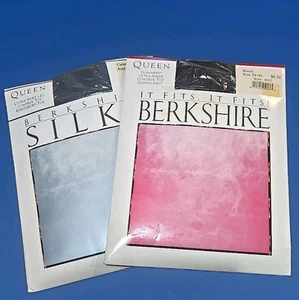 2 Pairs Berkshire Pantyhose Queen Size 3X-4X Control Top Brown&Blue Vintage New - Picture 1 of 11