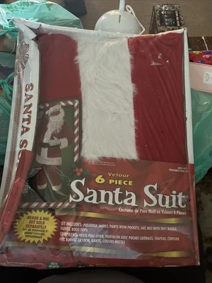 Disfraz de traje de Papá Noel vintage de terciopelo de 6 piezas talla XL, chaqueta, pantalones, sombrero, guantes de cinturón Foto 1 de 4