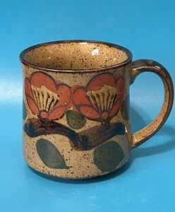 Vintage Mid Century Modern Floral Stoneware Mug Japan Otagiri-style Yellow Brown - Picture 1 of 7