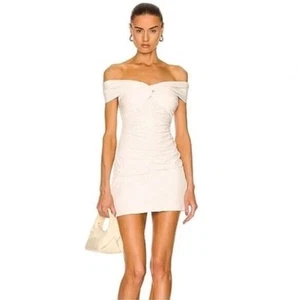 Neu mit Etikett Self-Portrait schulterfreies Jersey-Minikleid elfenbeinfarben, US2/UK6 XS Brautcreme - Bild 1 von 16