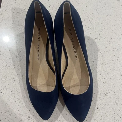 Zapatos de tacón de aguja Chinese Laundry azul oscuro microgamuza Wendy II 5" plataforma talla 8 Foto 1 de 4