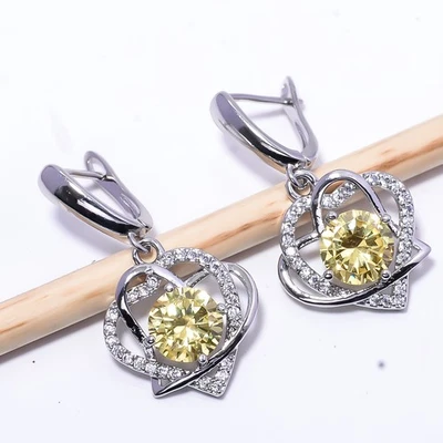 Yellow Sapphire - Simulated & CZ Gemstone 925 Sterling Silver Earring 1.37" E18 - Image 1 of 4