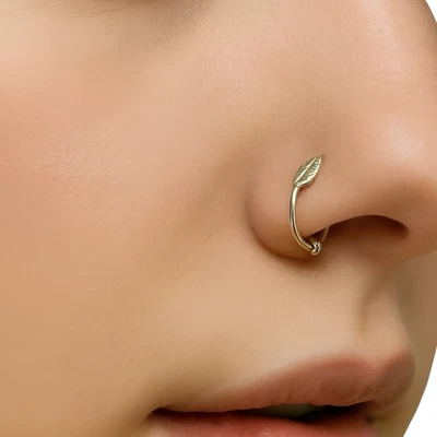 Anello naso foglia cerchio Tragus argento sterling 925 8 mm gioielli corpo do... - Immagine 1 di 4