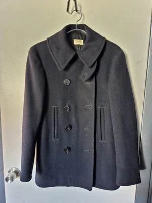 Vintage 40s WW2 WWII US Navy Naval Clothing Factory 10 Button Wool Pea Coat 34 - Image 1 of 4