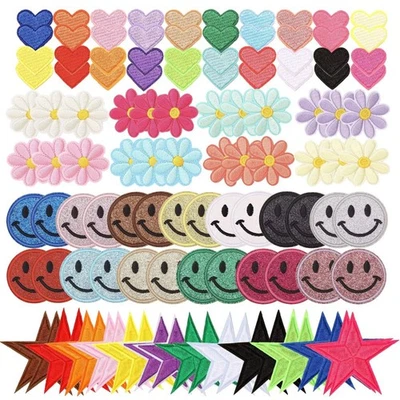 112 Pcs Star Flower Heart Iron on/Sew on Patch Glitter Heat Sequin Happy Face... - Image 1 of 4