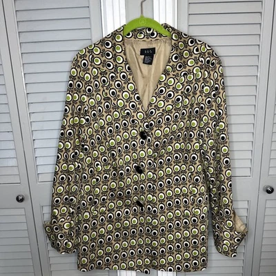 Chaqueta RQT Para Mujer De Gran Tamaño Botón Boho Tostado Negro Oliva Bolsillos Geométricos L Foto 1 de 4