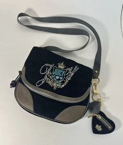 VTG Y2K Juicy Couture Black Velour Purse Crossbody Bag Satchel - Picture 1 of 10