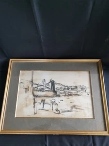 original Gemälde Louis Adolphe Riou Blick auf den Hafen Marseille die Fährbrücke - Bild 1 von 24