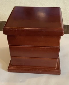 Levenger Wood 5x5” Desktop Stacked Box 2 Swing Tiers & Lid Organize (135ia) - Picture 1 of 6