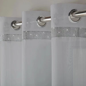 Glitter Ring Top Voile Panel Embellished With A Diamante Band 58"x54" - Picture 1 of 5