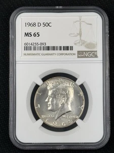 ⭐️1968-D Silver Kennedy Half-Dollar 50C Graded NGC MS65 - Picture 1 of 2