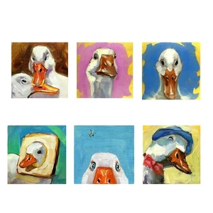Divertidas pinturas al óleo de ganso y pato arte original de aves de granja caprichosas pequeñas obras de arte - Imagen 1 de 15