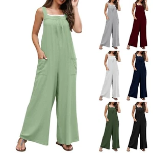 Women's Summer Casual Tank Jumpsuit Sleeveless Romper Wide-Leg Pants with Pocket - Picture 1 of 13