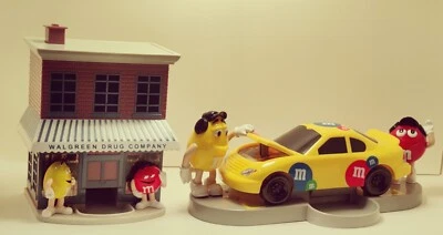Vintage M&M’s Under the Hood Nascar And Walgreens Candy Dispenser Yellow & Red  - Image 1 of 4