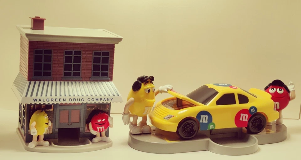 Vintage M&M’s Under the Hood Nascar And Walgreens Candy Dispenser Yellow & Red  - Image 1 of 4