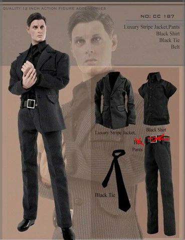 E4-07 DOLLSFIGURE CC187 1:6 Scale 12" Male Figure Black stripe Suit Set Model Cover