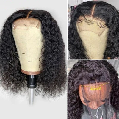 Curly Bob Wigs Brazilian Virgin Human Hair 4x4 Lace Front Wigs Kinky Curly - Image 1 of 4