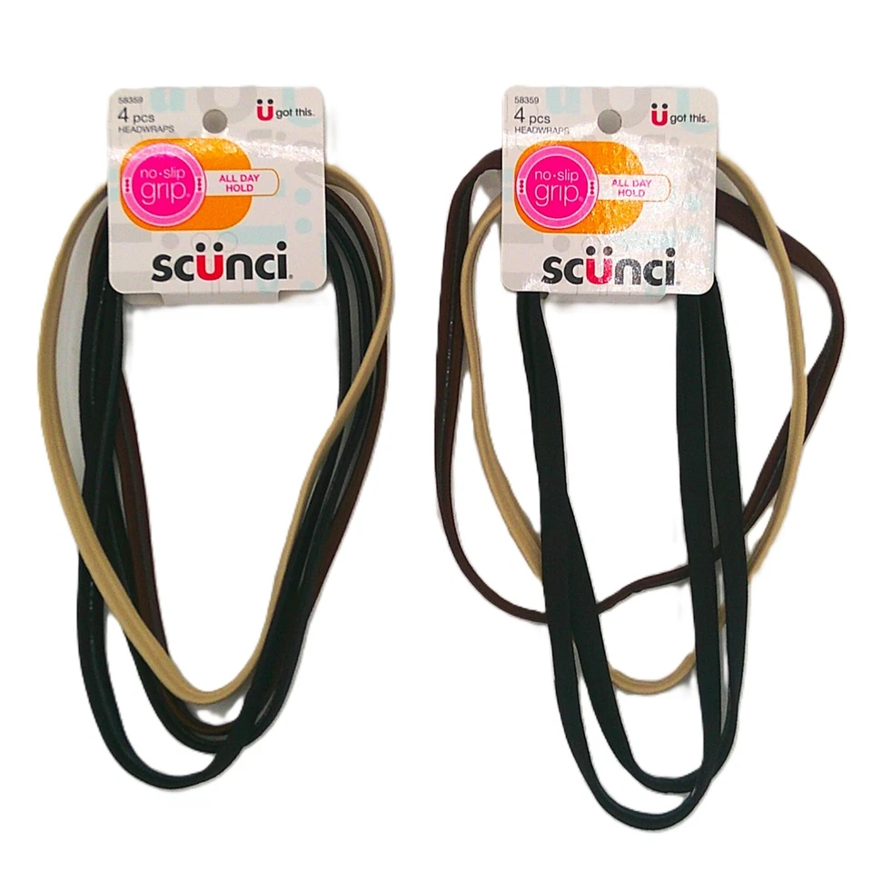 2 Pack- Scunci No Slip Grip Headbands 4pieces (Black,Brown,Beige), NEW! - Image 1 of 1