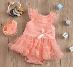 Birthday Tutu Outfit Baby Girl Cake Smash Romper Set Coral Size 12-18 Months - Picture 1 of 6