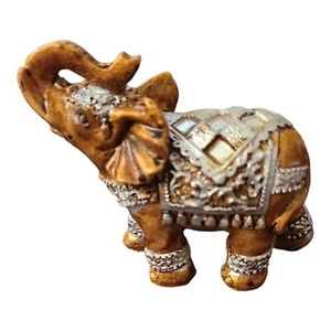 Kleiner indischer Elefant golden Harz Feng Shui Glück Boho Figur 2,5" markiert #4 - Bild 1 von 9