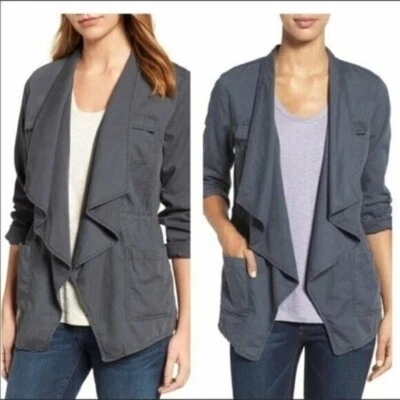 *Caslon Gray Draped Utility Jacket Womens Med Lagenlook Neutral Academia Blazer - Image 1 of 4