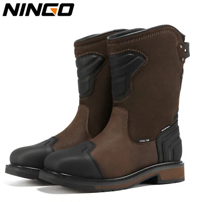 NINGO Men Steel Toe Waterproof Work Boots Square Toe Industrial Motorcycle Boots - Image 1 of 4