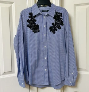 Ralph Lauren Lauren Lace-Patch Cotton Shirt, Size-M - Picture 1 of 5