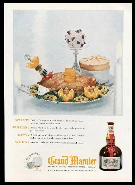 Grand Marnier 1957 licor pato a l'orange & souffle foto anuncio impreso vintage Foto 1 de 1