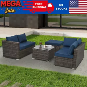 Patio Furniture Set 4-Piece Outdoor PE Wicker with Tempered Glass Coffee Table - Picture 1 of 1
