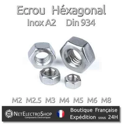 Ecrou Hexagonal HU, Inox A2, Din 934, M2 M2.5 M3 M4 M5 M6 M8, Lot de 5 à 100 pcs - Bild 1 von 2