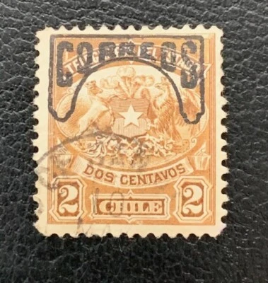 1904 CHILE EARLY CREST TELEGRAPH OVP CORREOS ON 2 CENTAVOS BROWN USED NGLH VF - Image 1 of 2