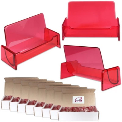 BEAUTICOM 100pc HQ Acrylic Plastic Business Name Card Holder Display Stand (CLEAR RED)