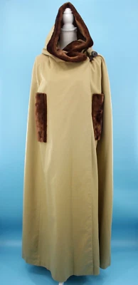 VTG Women's 60s Long Beige & Brown Trim Hooded Cape Coat XS-M 1960s Saks 5th Ave - Image 1 of 4