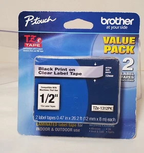 Brother P-Touch TZe-1312PK nero su nastro trasparente 1/2"" x 26,2"" cartucce confezione da 2 - Foto 1 di 3